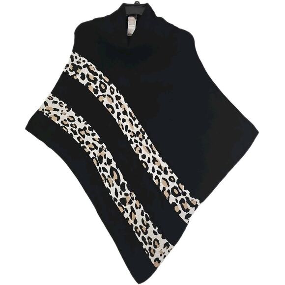 Chico's ~Woman L/XL~ Black Poncho Asymmetric Top Lagenlook Artsy Boho Turtleneck - Picture 5 of 16